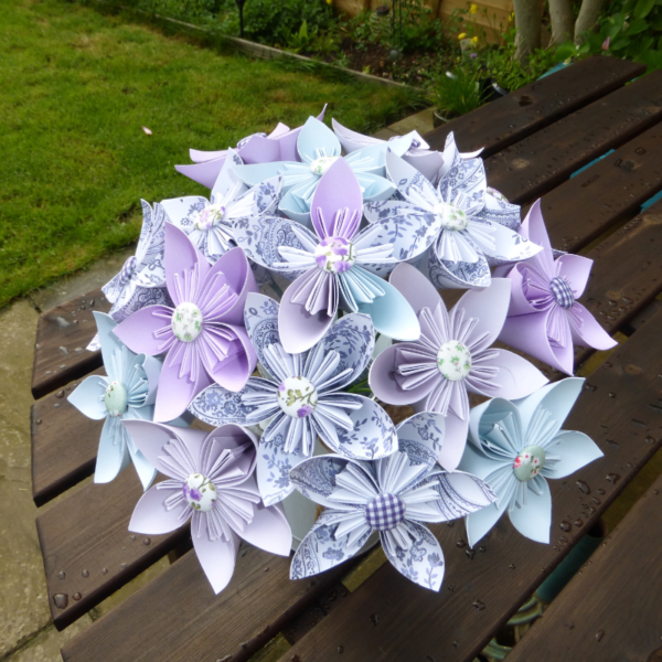 Purple and Turquoise Origami Flower Bouquet